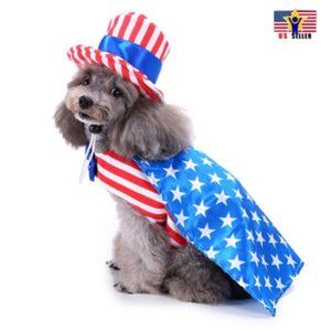 American USA Flag Pet Costume Uniform Dress Up Cat Dog Cosplay Halloween -Medium
